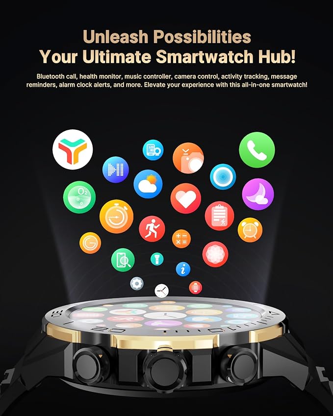 Smart Watch for Men Answer/Make Call for Android iPhone, 1.43" AMOLED HD Screen Mens Luxury Watch, 400mAh Heavy Duty Smartwatch Heart Rate Blood Oxygen Blood Pressure Sleep Monitor Pedometer, 2 Straps