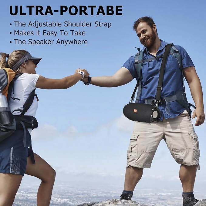 Outdoor Portable Bluetooth Speaker, IPX4 Waterproof Wireless Speakers, 5.0 Bluetooth Speakers, Powerful Sound, TWS Stereo Pairing Support TF Card, for Home/Party/Outdoor/Beach Black