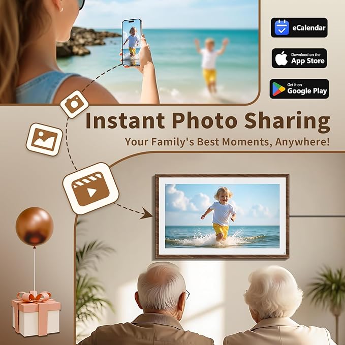 21.5 Inch Digital Calendar Chore Chart with Touchscreen - Full HD Interactive Display, Wall & Desk Mountable Family Planner, To-Do List & Meal Planner, Digital Picture Frame for Sharing Photos via App