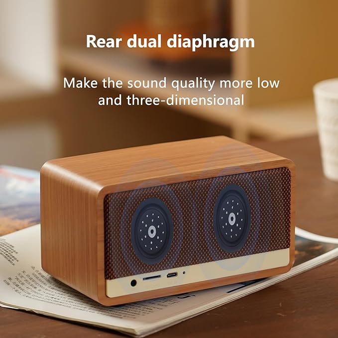 Vintage FM Radio Bluetooth Speaker, 2600mAh Rechargeable Radio with Built-in FM Antenna for Home Kitchen and Living Room with Rotary Knob