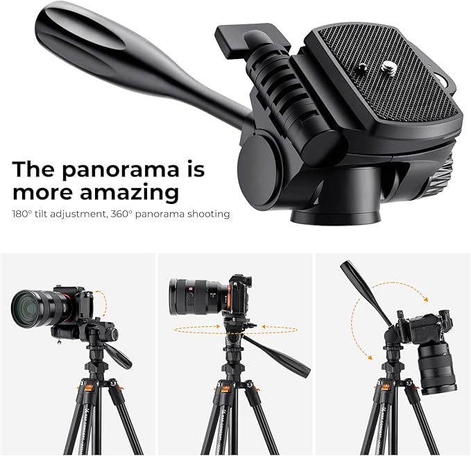 K&F Concept 70" Video Tripod,Lightweight Travel Tripod with 3-Way Swivel Pan Tilt Head Load 6.6 lbs, Phone Holder Smartphone Clip Quick Release Plate, for Phone DSLR Camera O234A0+BV02