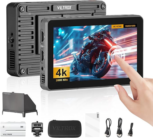 VILTROX DC-X3 6" Camera Field Monitors DCX3 for DSLR Touchscreen External Monitor 4k 2000nits X3 Monitor for Sony Canon Nikon 3D LUT 1920x1080 IPS with Sunshield 2200 MAh Battery
