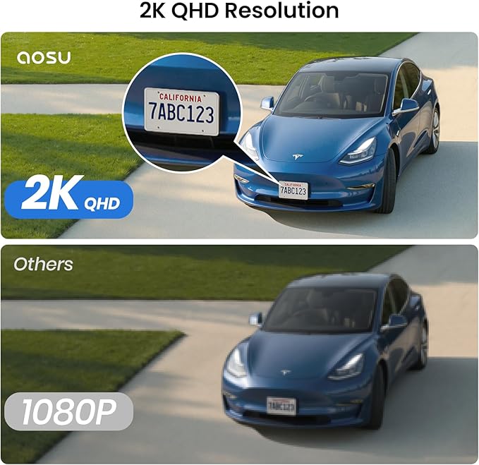 AOSU 2K Solar Security Cameras Wireless Outdoor, Solar Outdoor Camera for Home Security, WiFi Camera with Color Night Vision, PIR Human Detection, 2-Way Talk, IP66 Waterproof (2 Pack)