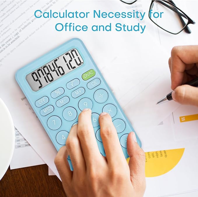 Basic Cute Calculator Four Function for Teachers Students Basics Office, Small Handheld Calculator, 8 Digit with LCD Display, Sensitive Button, 5.5×3.2 inches Blue