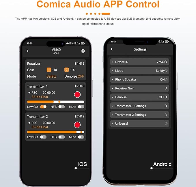COMICA VM40 Combo Dual-Channel Wireless Shotgun Microphone, Professional Super Cardioid Video Mic, 32GB Storage, Safety Mode, Audio APP, Wireless Camera Mic for Filmmaking, Vlog, YouTube