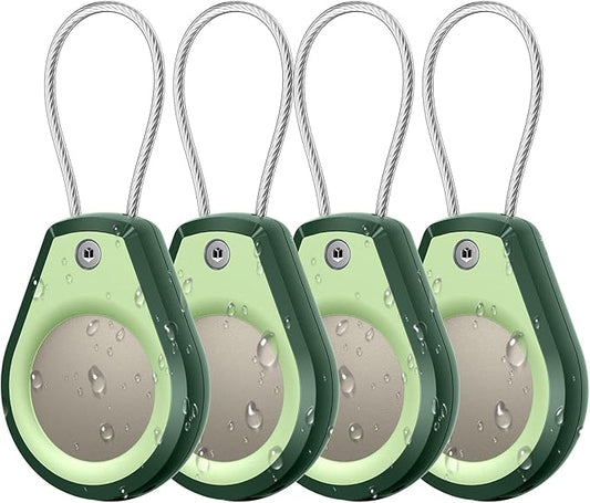 Waterproof AirTag Holder - (4 Pack) Air tag Lock Keychain with Wire Cable Compatible with Apple AirTags, Ultra Durable Anti-Lost Protective Case for Luggage, Key, Backpack,Avocado