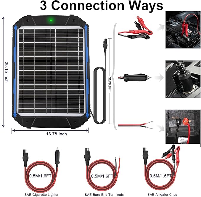 SUNER POWER 20W 12V Solar Battery Trickle Charger & Maintainer PRO, Built-in Intelligent MPPT Controller, Waterproof 12 Volt 20 Watt Solar Panel Charging Kits for Car Marine RV Trailer Boat Automotive