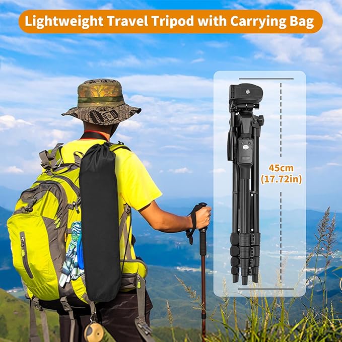 XXZU Tripod, 67" Camera Tripod with Travel Bag, Cell Phone Tripod with Remote, Aluminum Portable Tripod Stand with Phone Tripod Mount & 1/4”Screw, for Phone/Camera/Projector/DSLR/SLR