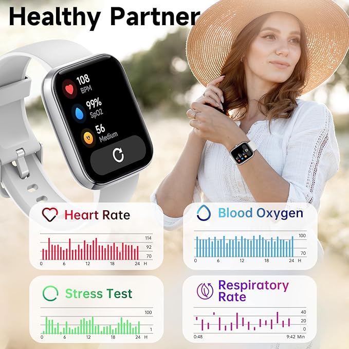 Smart Watch for Men Women with Bluetooth Call,Alexa Built-in Smartwatch,1.8" DIY Dial Fitness Watch with 100+ Sport Mode,IP68 Waterproof Watch Compatible with Android iOS