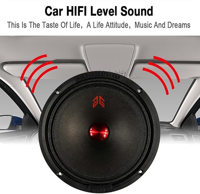 MX65P1 Midrange Loudspeaker 6.5" Red Dust Cap, 200W Max, 4 Ohms, Premium Quality Audio Door Speakers for Car or Truck Stereo Sound System, Black (2 Speaker)