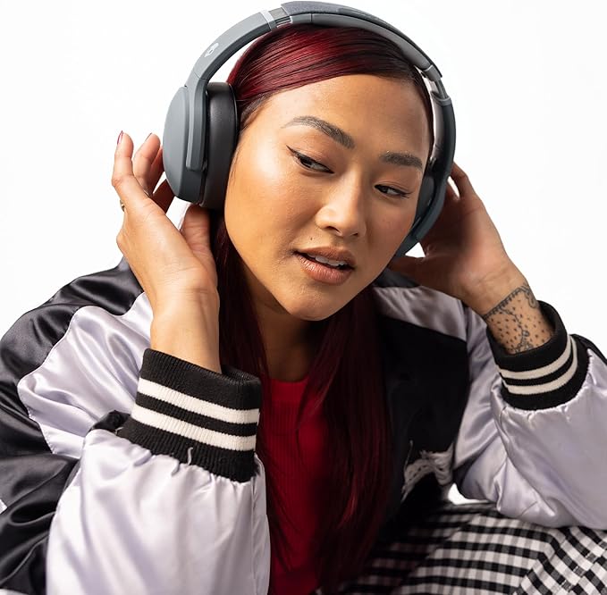 Skullcandy Crusher Evo Wireless Bluetooth Headphones with Multi-Sensory Bass, Noise Isolating Over-Ear Fit, Up to 40 Hours Battery, Microphone for iPhone Android - Chill Grey