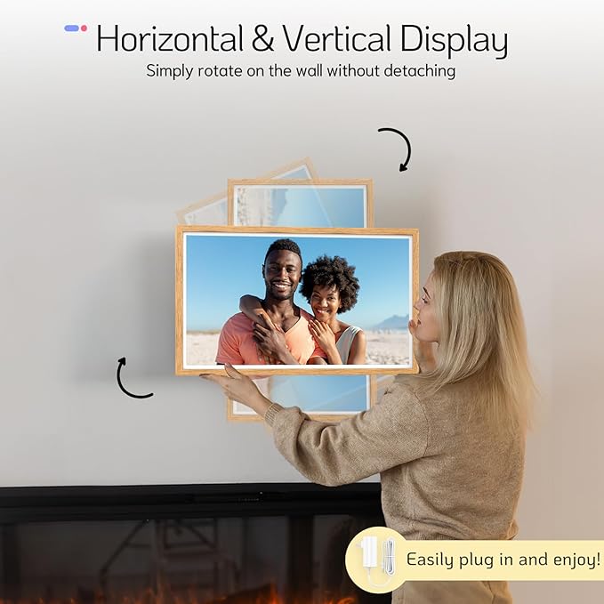 NexFoto Touchscreen Large Digital Picture Frame 32 Inch, FHD 1920 * 1080 WiFi Digital Photo Frame 64GB, Add Photos from Google Photos, Upload Videos Instantly, Wall Mountable, for Housewarming, Wood