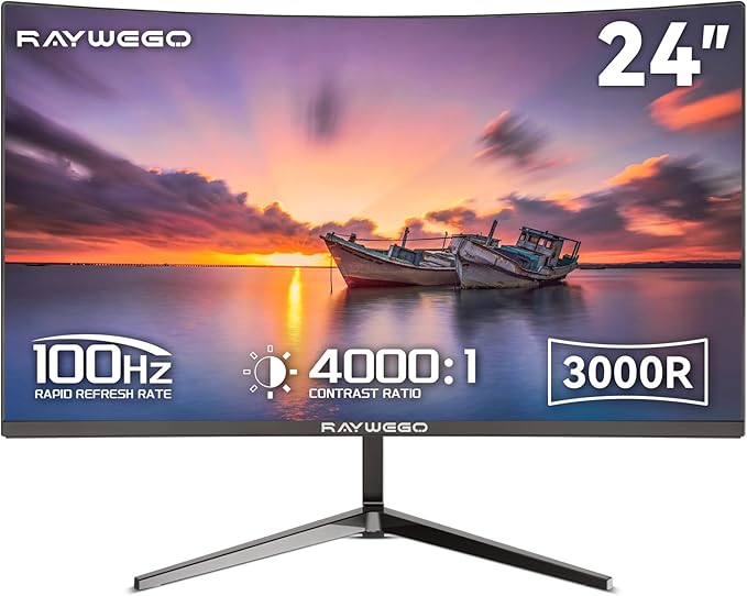 24 Inch 100Hz Computer Curved Monitor 1080P,4000:1 Contrast,LowBlue Mode,16.70 Million Colors, Anti-Glare,FreeSync,PC Monitor Ergonomic Tilt & VESA Compatible for Home Office Working