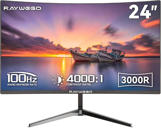 24 Inch 100Hz Computer Curved Monitor 1080P,4000:1 Contrast,LowBlue Mode,16.70 Million Colors, Anti-Glare,FreeSync,PC Monitor Ergonomic Tilt & VESA Compatible for Home Office Working