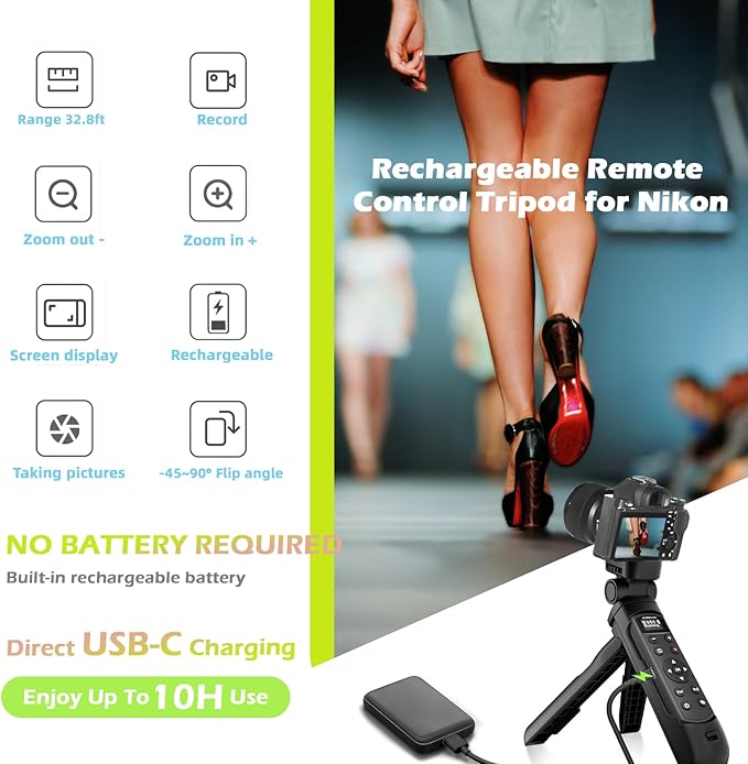 for Nikon Wireless Shooting Grip and Tripod,Rechargeable Wireless Shutter Release with OLED Screen – Video, Zoom & Focus Control for for Nikon A1000, B600, P1000, P950, Z6III, Z30, Z50II, Zfc, Z5