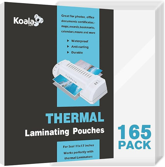 Koala Thermal Laminating Pouches, Hold 11X17 inch Sheets 165 Pack, 3 Mil Clear Thermal Laminate Sheets, 11.5X17.5 inch Lamination Sheet Paper for Laminator, Office and School Supplies