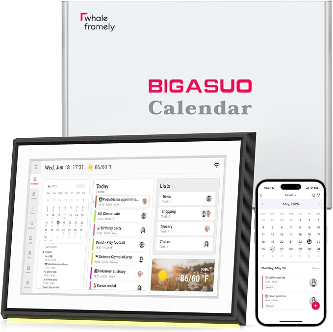 BIGASUO 10.1" Digital Calendar Desktop Touch Screen, Electronic Organizer Planner, Smart Touchscreen Interactive Tablet Display for Monthly, Weekly & Daily Agenda, Family Schedules, To Do List