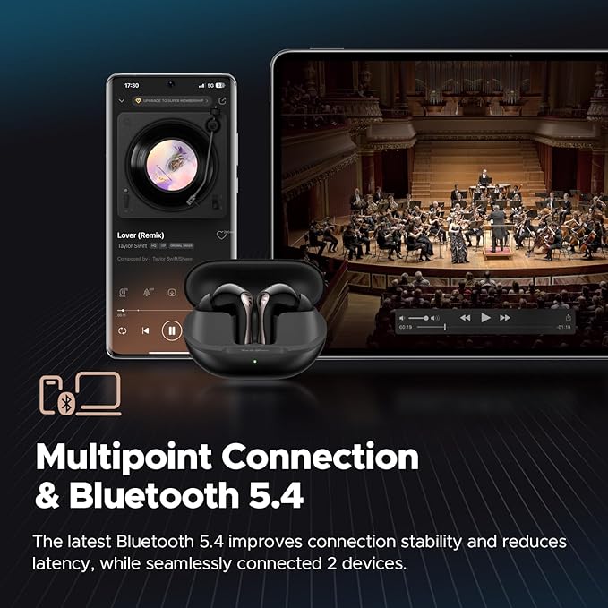 SoundPEATS Air5 Pro Hi-Res Wireless Earbuds, LDAC & aptX Lossless, 10mm Hi-Fi Driver, Snapdragon Sound, Adaptive ANC, 37H Battery, BT 5.4, IPX5 Waterproof, Multipoint Connection