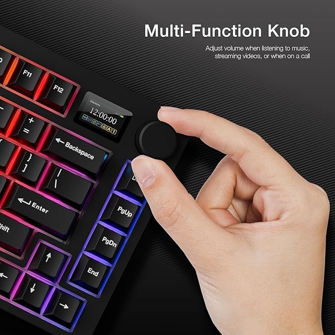 TECWARE Spectre 75% RGB Mechanical Gaming Keyboard with Customizable LCD Screen, Multi-Function Knob, Gasket Mount, 3 Mode Connectivity, South Face 5-Pin Universal Hot-Swappable Sockets (Ocean Gold)