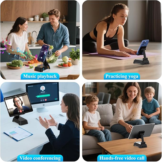 Gifts for Men Women, Cell Phone Stand with Bluetooth Speaker 5.4 and Light, Stereo Sound