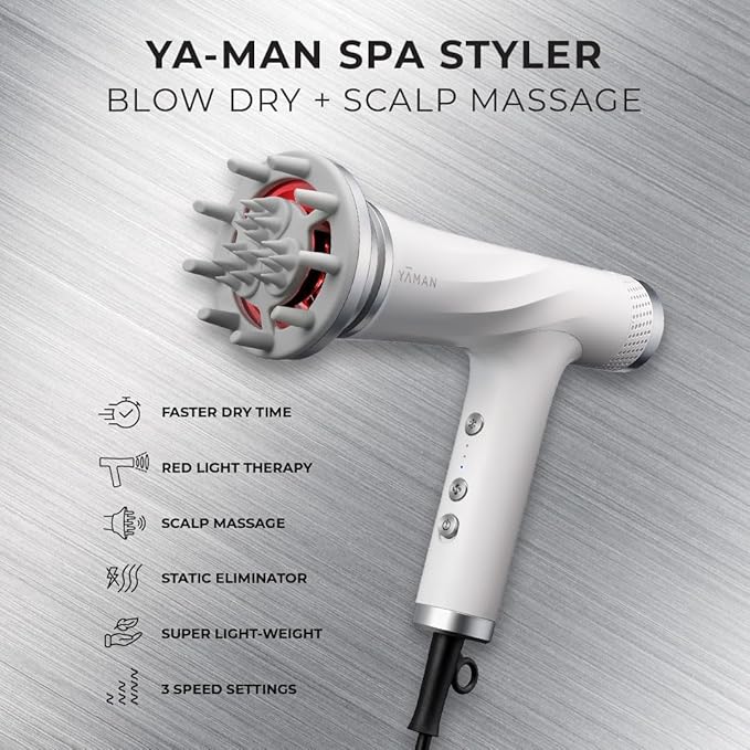 Blow Dryer with Scalp Massager for Hair Growth, Ionic Reset Technology, Hair Dryer with Diffuser Attachment - Quiet, Lightweight, and Powerful for Women (White)