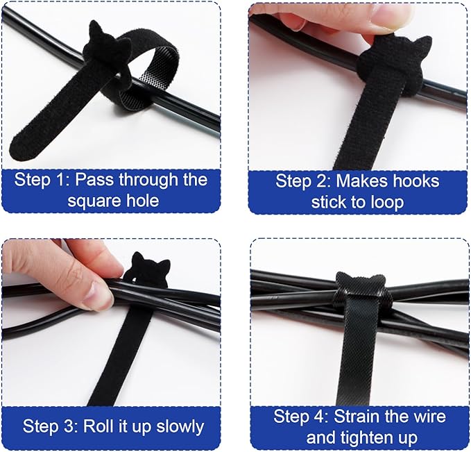 100PCS Reusable Cable Ties, 8 Inches Adjustable Cord Straps, Wire Organizer, Cord Wrap Hook Loop Cable Management, Multi Purpose Cable Management Ties for Home, Office & Data Centers Black