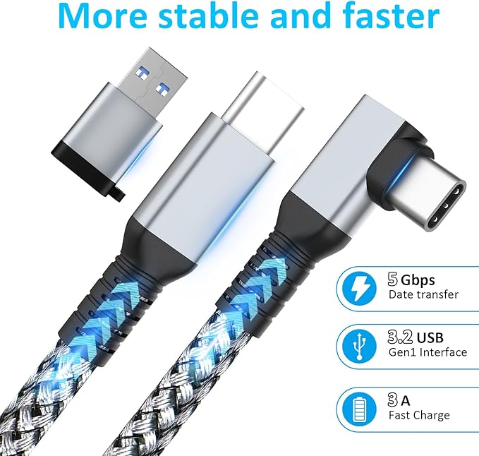Link Cable 16FT VR Cable Compatible with Meta Oculus Quest 2/Quest 3S/Quest 3/Pro Pico, Nylon Braided Accessories and Gaming PC Steam VR, USB 3.0 Data Transfer Type C Cable, for VR Headset