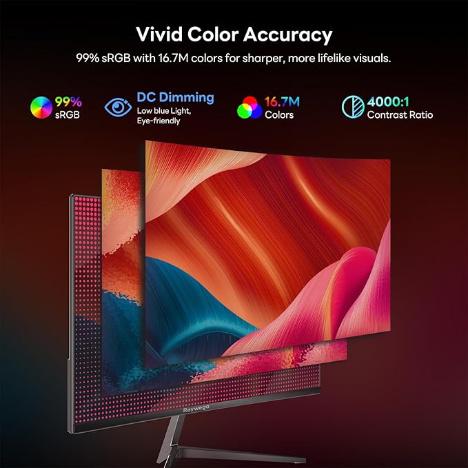 24 inch Curved Gaming Monitor 180Hz 1ms,FHD 1920×1080P,4000:1 Contrast Ratio,with FreeSync & Eye-Care Technology, Support DP, HDMI,USB,3.5mm Port for Gaming Home Office,Wall Mount Install