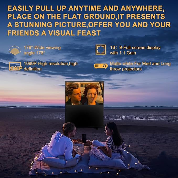 LIHONG Floor Rising Projector Screen Indoor & Outdoor 16:9 HD Portable Matte White Projection Screen for Long Standard Projector Fast Setup for Movies, Office Presentations & More (100 Inch/16:9)