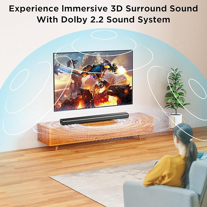 Hiwill 2.2ch Dolby Soundbar for Smart TV, 200W Peak Power, 6 Drivers - 2 SUBWOOFER/ 2 Tweeter Build-in, Deep Bass/Clear Voice, 3D Surround Speakers w/HDMI ARC/Opt/BT 5.3, TV/PC Sound Bar-35.4" Long