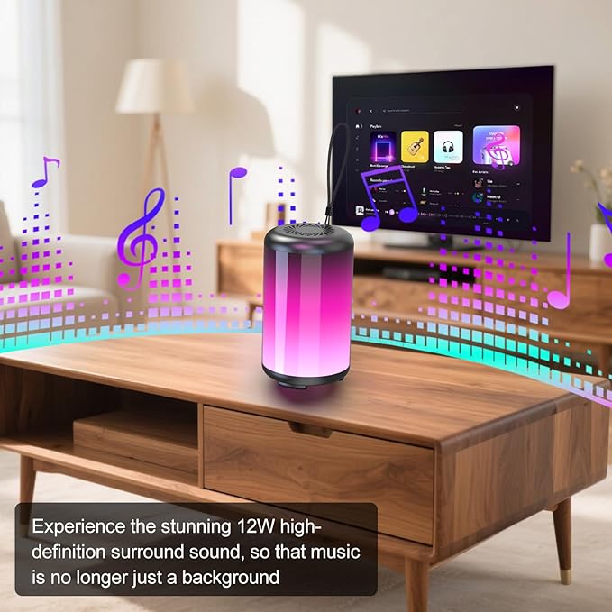 Portable Bluetooth Speaker, Bluetooth Speaker 5.4, Stocking Stuffers, Powerful Crystal Clear Sound, IPX7 Waterproof, 8 Lighting Effects, TWS Paring, Small Wireless Speaker for Outdoor