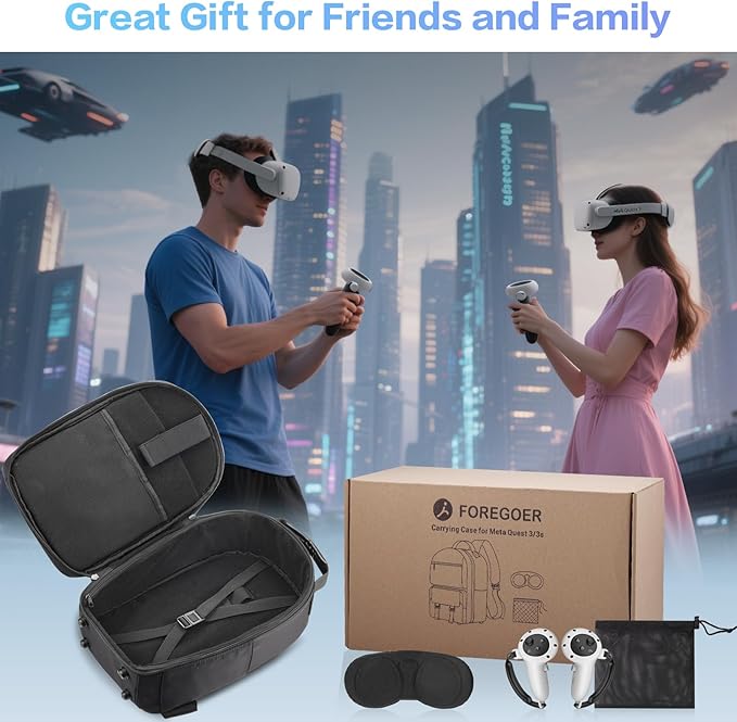 FOREGOER Carrying Case Compatible with Meta Quest 3/3S, Oculus Quest 2/Vision Pro/Pico 4 VR Travel Storage Bag for Gaming Headset with Elite Strap, Touch Controllers and Other Accessories