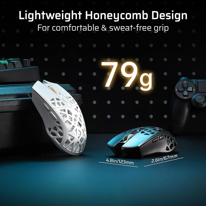 LTC GM023 Tri-Mode Wireless Gaming Mouse, 79g Ultra-Light Honeycomb Ergonomic Gaming Mouse, 2.4Ghz/BT/Wired, 6-Level DPI 4800, 6 Programmable Buttons, Pro Software