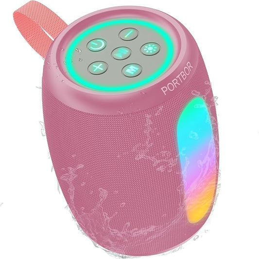 Bluetooth Speaker Portable Wireless, Powerful Stereo Sound with Lights, IPX5 Waterproof, TWS Pairing, Small Speaker for Outdoor Camping Beach Home Travel, Electronics Gift for Him Her Birthday Holiday