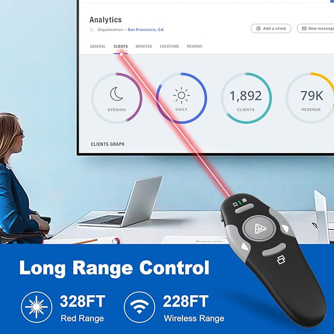 QUI Presentation Clicker Wireless Presenter Remote Clicker for PowerPoint Presentation Remote, PowerPoint Slide Advancer for Mac/Windows/Linux, Google Slide/PPT/Keynote, Type-c, Black