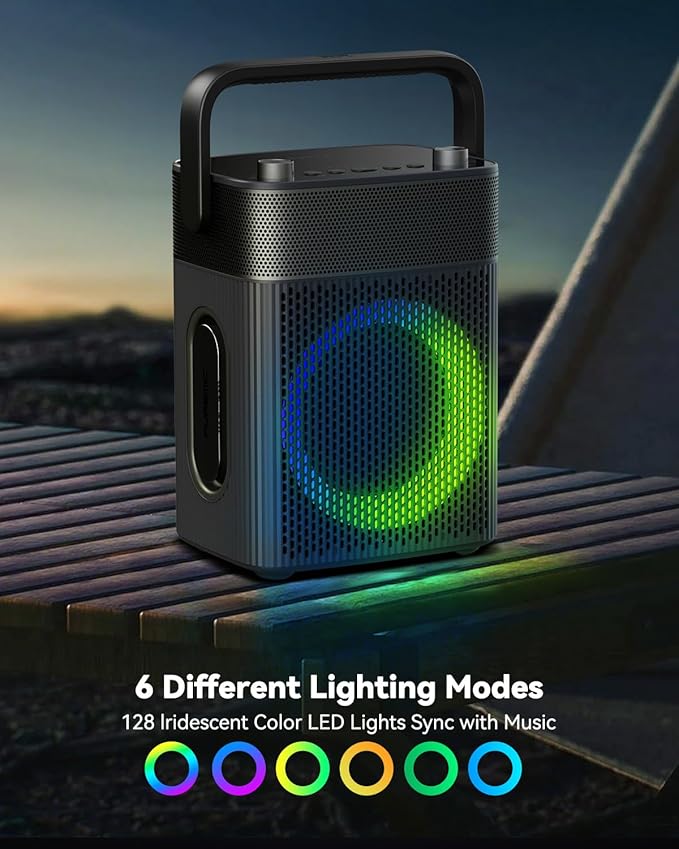 Portable Bluetooth Speaker with Light, Waterproof Karaoke Machine for Adults & Kids, Loud Sound and Deep Bass, Up to 8H Playtime, Support Bluetooth/AUX/USB for Home, Party, Outdoor and Travel