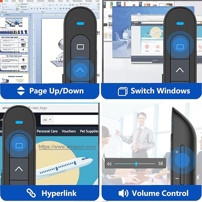 Presentation Clicker for PowerPoint Remote, Hyperlink Volume Wireless Presenter Remote Presentation Pointer, USB Presentation Remote Slide Advancer PPT Clicker for Computer Laptop Mac