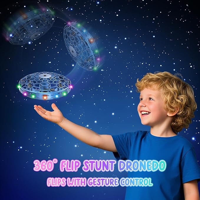 Flying Toy Drone for Kids，360° Hands Free Motion Sensors Mini Drone with Cool LED Lights,Easy Indoor Small UFO Toy Flying Ball Drone for Kids -Blue