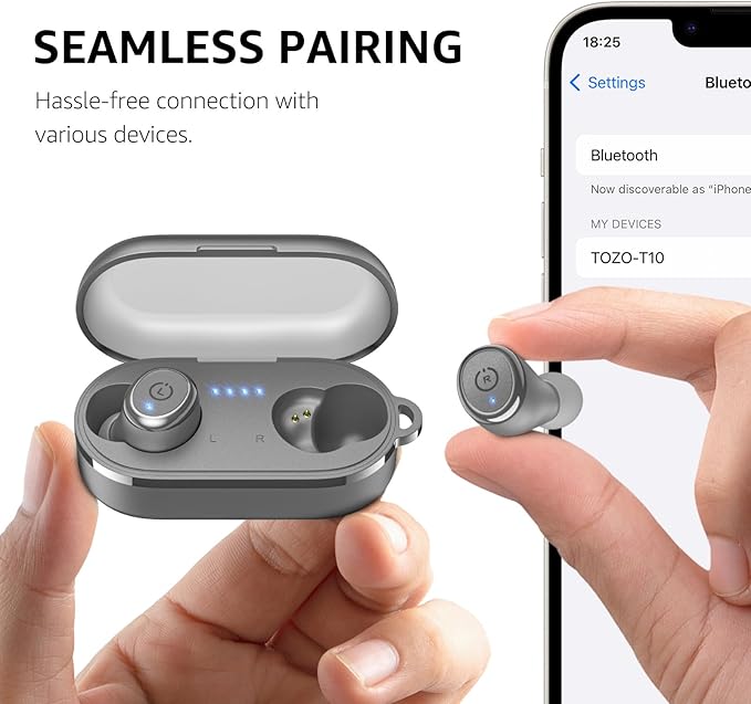 TOZO T10 Wireless Earbuds Bluetooth 5.3 Headphones, App Customize EQ, Ergonomic Design, 55H Playtime, Wireless Charging Case, IPX8 Waterproof Sound in-Ear Headset, 2025 New Version