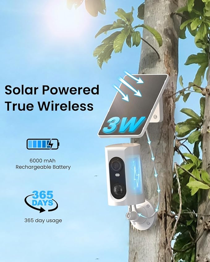 ANRAN 4G LTE Cellular Solar Security Camera Wireless Outdoor, 2K No WiFi Solar Powered Security Camera, 2 Way Audio, Smart Motion Detection, Color Night Vision, IP66, White (32GB & SIM Card Included)