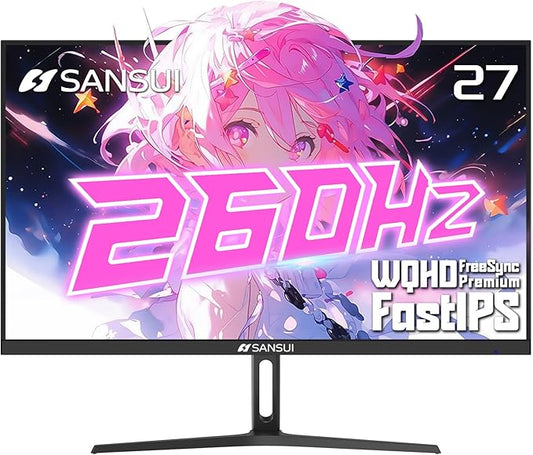 SANSUI 27 Inch WQHD 1440p Gaming Monitor 240hz up to 260hz-Fast IPS 1ms FreeSync Premium 丨DCI-P3 98% 丨sRGB130% 丨HDR10 丨2×DisplayPort 1.4丨2×HDMI2.0 PC Gaming Monitor with Crosshair