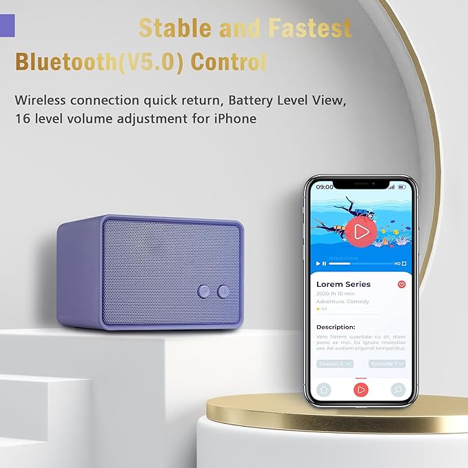 K-Cube-PP Bluetooth Speaker, 5W HD Sound, Bluetooth V5.0, 12H Playtime, Purple