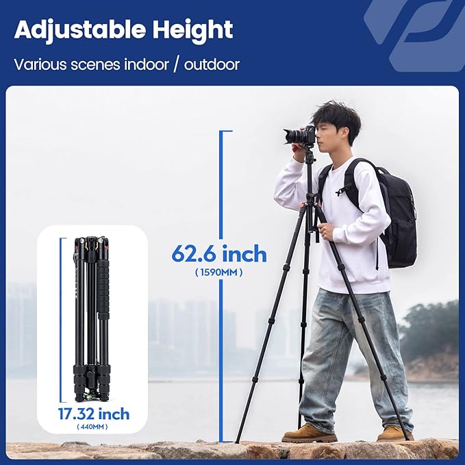 Fotopro 68 inch Camera 360 Horizontal Tripod Monopod with Center Column and Ball Head, Overhead Camera Tripod Mount for DSLR Camera, Video Camcorder, for Travel and Work