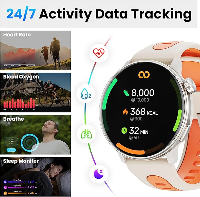 Smart Watch for Men Women GPS, 1.43'' AMOLED Smartwatch with Compass/Barometer/Altimeter 100+ Sports Fitness Tracker with Health Monitor for Android iOS 3ATM Waterproof Answer/Make Call