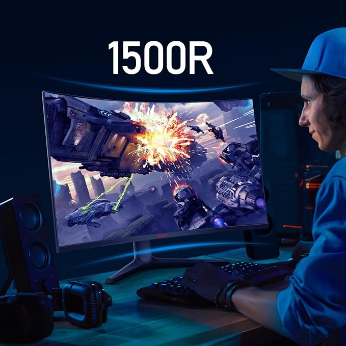 KOORUI 32 inch Curved Gaming Monitor - QHD (2560 x 1440) 2K Display, 170Hz 144Hz Monitor, 1500R Curvature, 1ms, HDR10, Adaptive Sync, Tilt Adjustable, DisplayPort HDMI, Black - 32E6QC