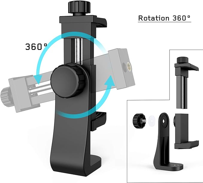 Universal Phone Tripod Mount Adapter with Ｗireless Camera Remote and LED Light, Cell Phone Holder with Adjustable Clamp for Selfie Stick Monopod for iPhone, Samsung Wrist Strap Included