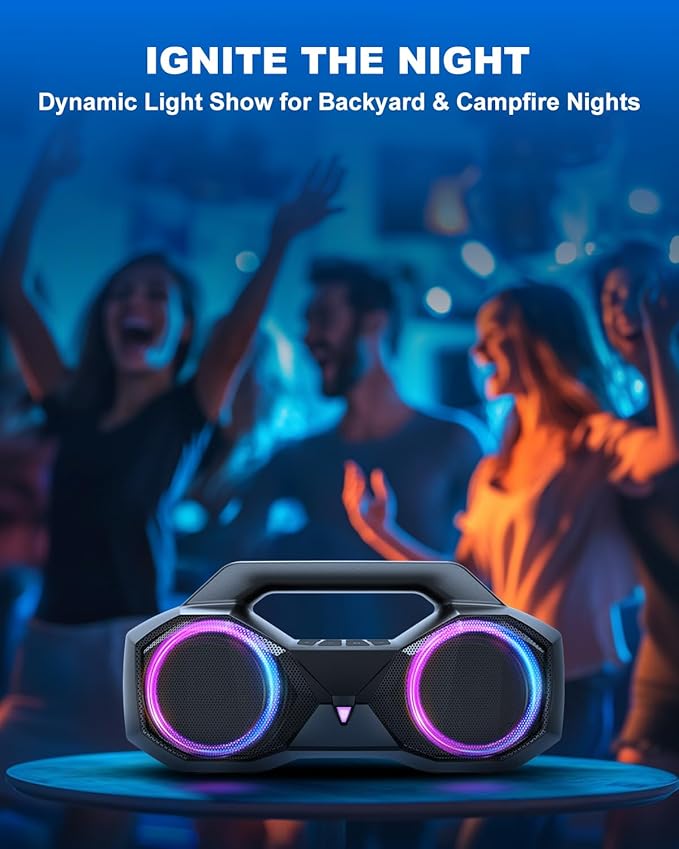 Bluetooth Speaker 80W(Peak)Loud with Bass, 20H Playtime, IPX7 Waterproof, RGB Lights, TWS, Large Portable Wireless Speakers for Outdoor, Home, Party, Pool, Beach, Tailgating, Gym, Work, Gifts (Black)