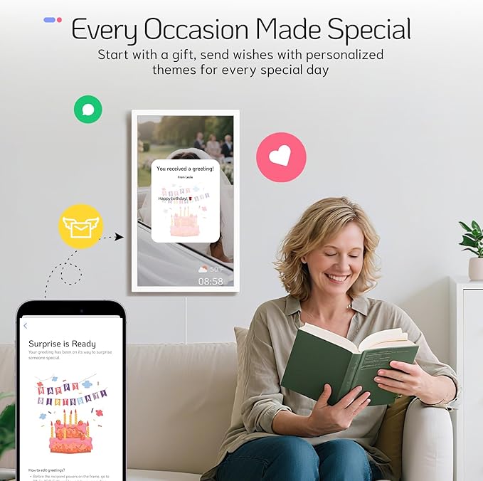 NexFoto 24 Inch Touchscreen Digital Picture Frame Large, FHD WiFi Electronic Photo Frame 64GB, Add Photos from Google Photos, Videos via App/USB, Gifts for WWedding, Newlywed, Housewarming, White