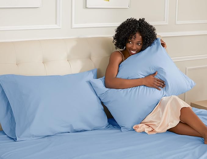 Sunflower King Pillowcases Set of 2, 100% Cotton King Size Pillow Cases 2, 20×40 inches Placid Blue, Soft and Breathable