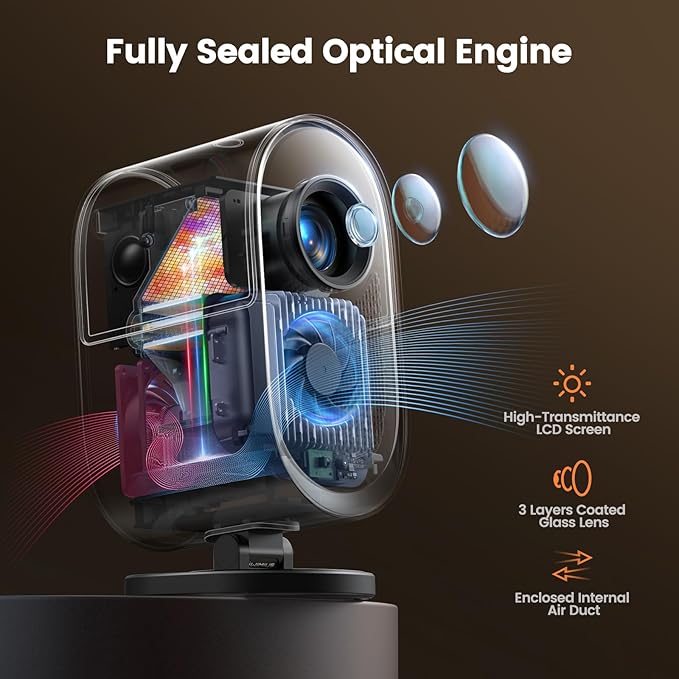 [AI Auto Focus] Projector with WiFi6 and 2-Way Bluetooth, 20W Speakers, 1080P Home Theater Movie Proyector, Fully Sealed Projector w/ HDMI ARC, iWIMIUS for Indoor&Outdoor (Black, Standard)